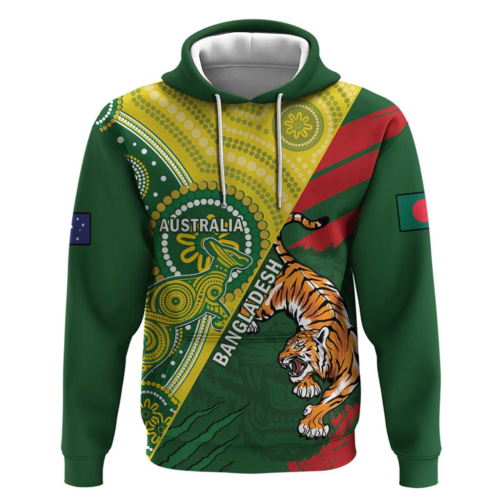 Custom Bangladesh And Australia Cricket Hoodie Kangaroo Tiger Together