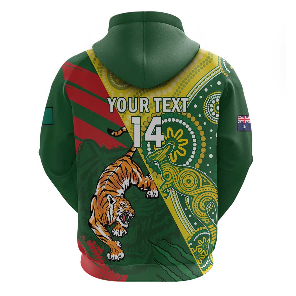 Custom Bangladesh And Australia Cricket Hoodie Kangaroo Tiger Together