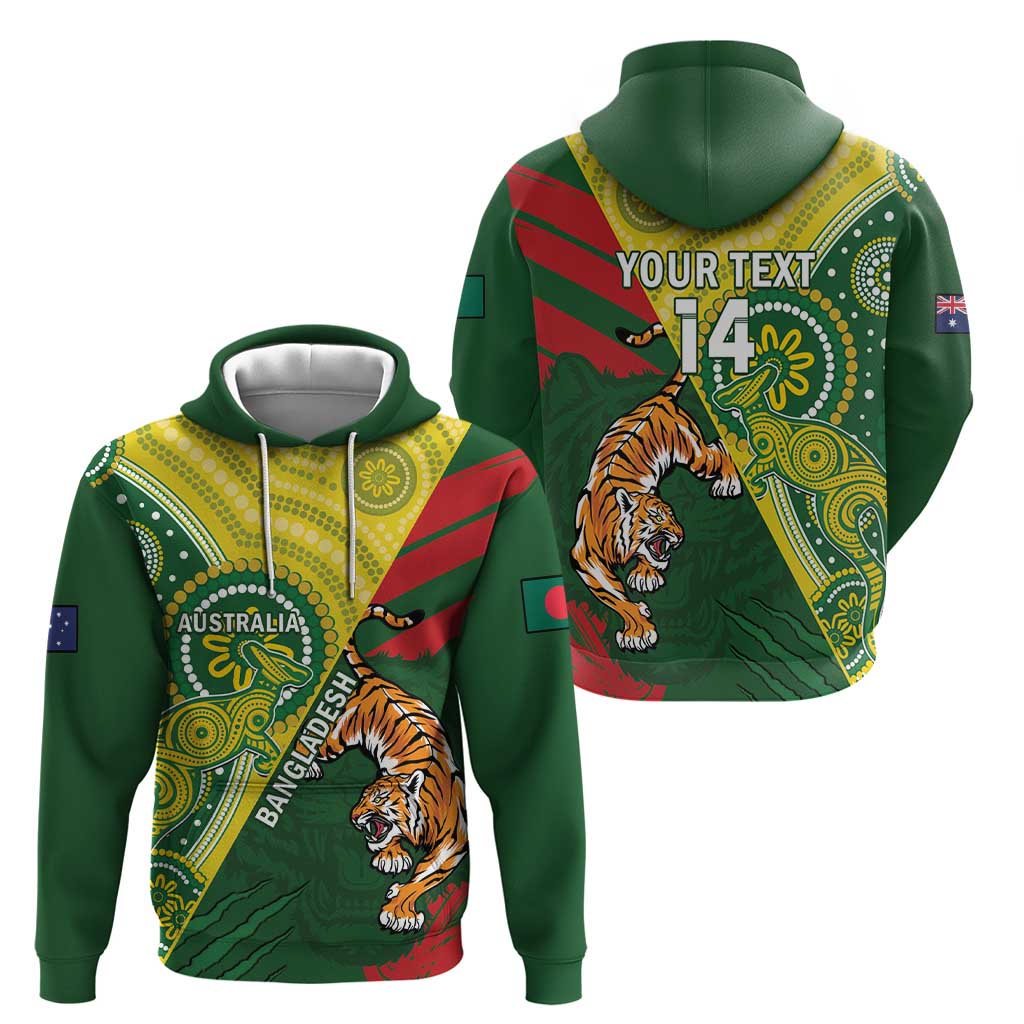 Custom Bangladesh And Australia Cricket Hoodie Kangaroo Tiger Together