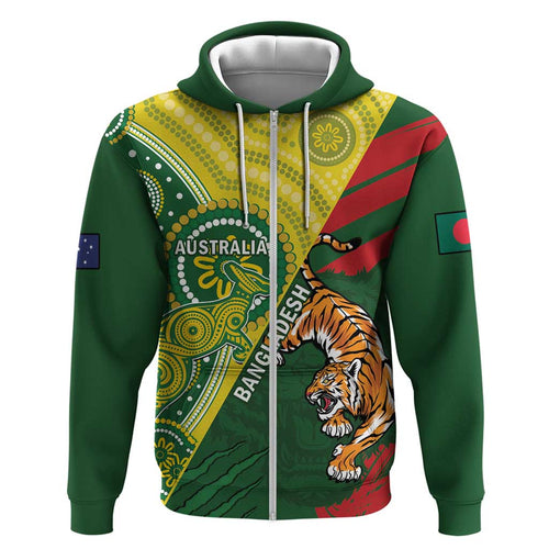 Custom Bangladesh And Australia Cricket Hoodie Kangaroo Tiger Together
