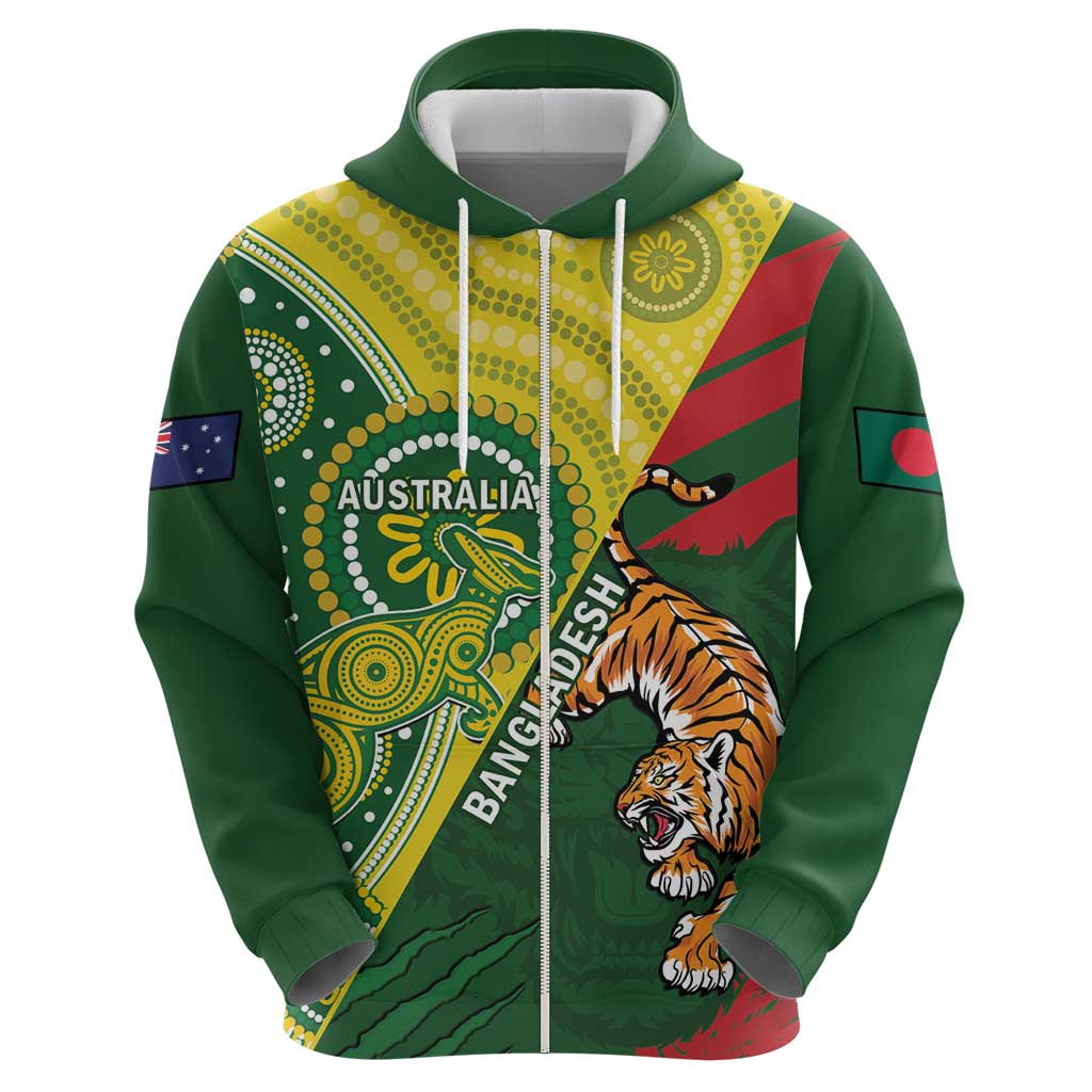 Custom Bangladesh And Australia Cricket Hoodie Kangaroo Tiger Together