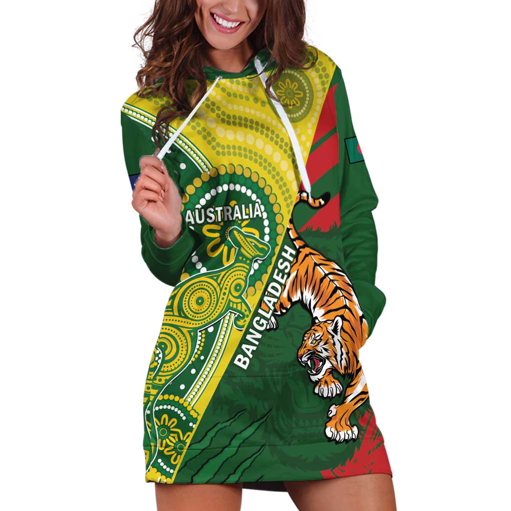 Custom Bangladesh And Australia Cricket Hoodie Dress Kangaroo Tiger Together