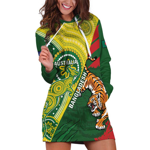 Custom Bangladesh And Australia Cricket Hoodie Dress Kangaroo Tiger Together