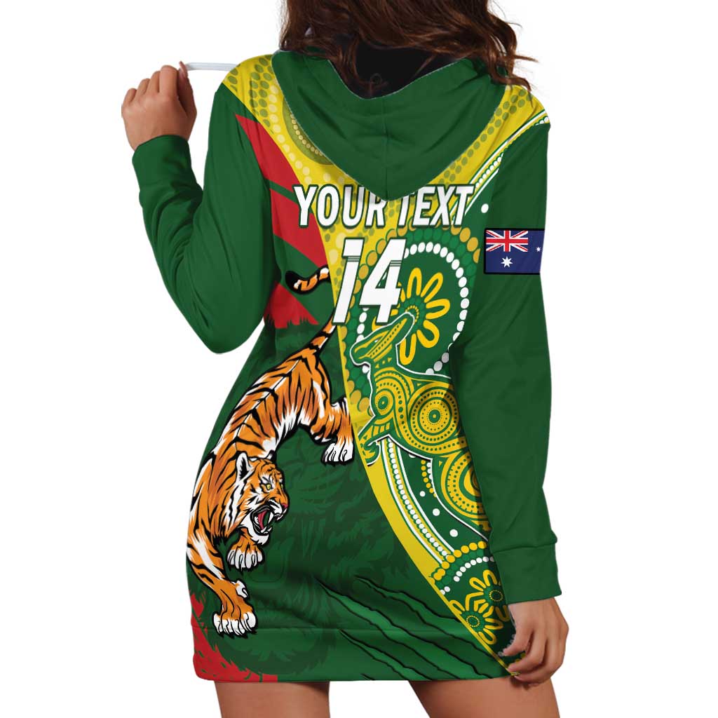 Custom Bangladesh And Australia Cricket Hoodie Dress Kangaroo Tiger Together