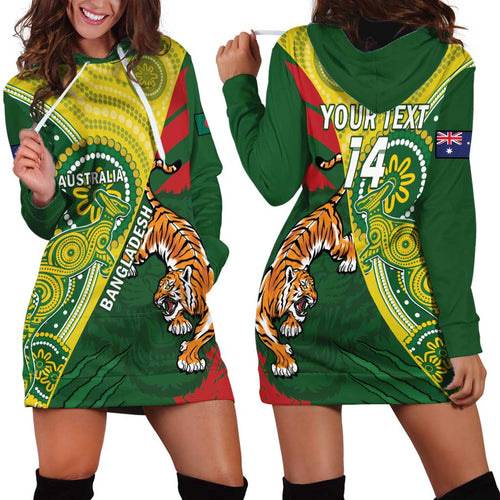 Custom Bangladesh And Australia Cricket Hoodie Dress Kangaroo Tiger Together