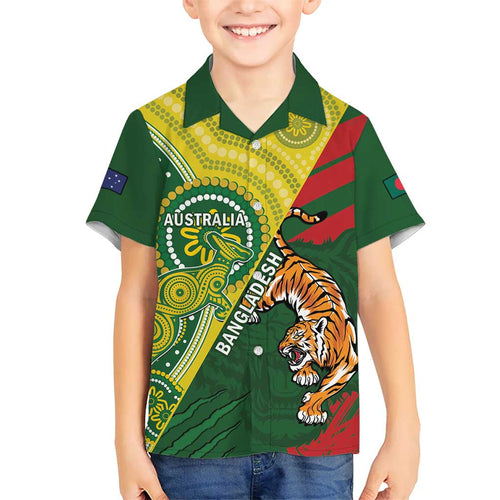 Custom Bangladesh And Australia Cricket Kid Hawaiian Shirt Kangaroo Tiger Together