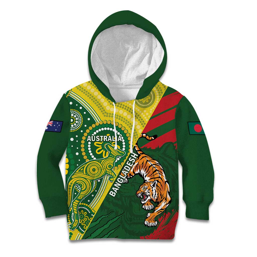 Custom Bangladesh And Australia Cricket Kid Hoodie Kangaroo Tiger Together