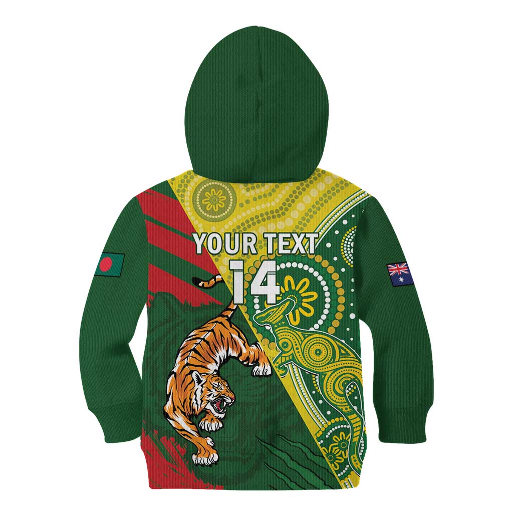 Custom Bangladesh And Australia Cricket Kid Hoodie Kangaroo Tiger Together