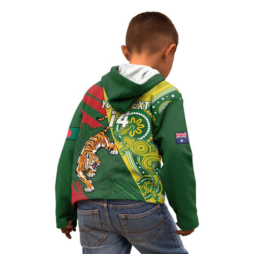 Custom Bangladesh And Australia Cricket Kid Hoodie Kangaroo Tiger Together