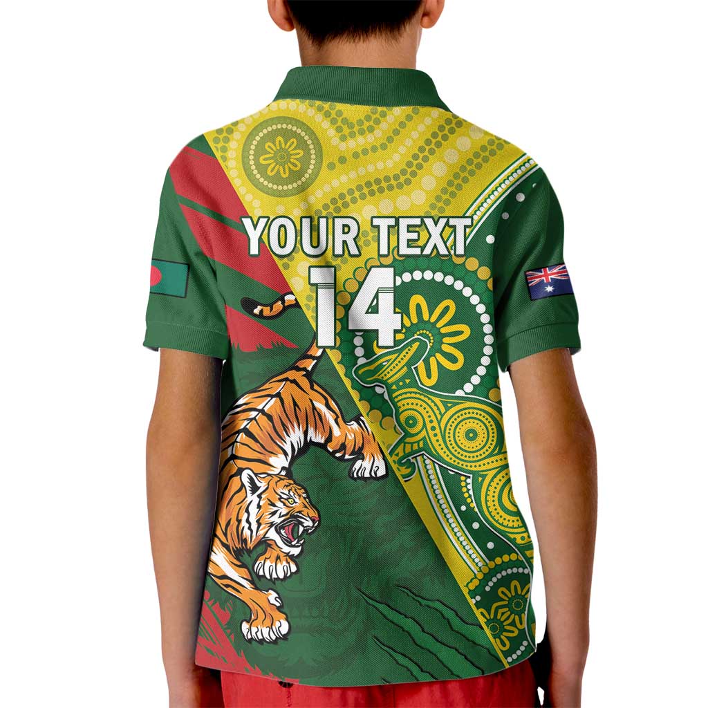 Custom Bangladesh And Australia Cricket Kid Polo Shirt Kangaroo Tiger Together