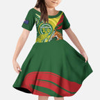 Custom Bangladesh And Australia Cricket Kid Short Sleeve Dress Kangaroo Tiger Together