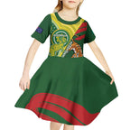 Custom Bangladesh And Australia Cricket Kid Short Sleeve Dress Kangaroo Tiger Together