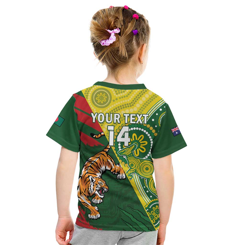 Custom Bangladesh And Australia Cricket Kid T Shirt Kangaroo Tiger Together