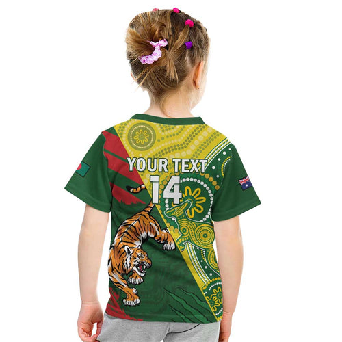 Custom Bangladesh And Australia Cricket Kid T Shirt Kangaroo Tiger Together