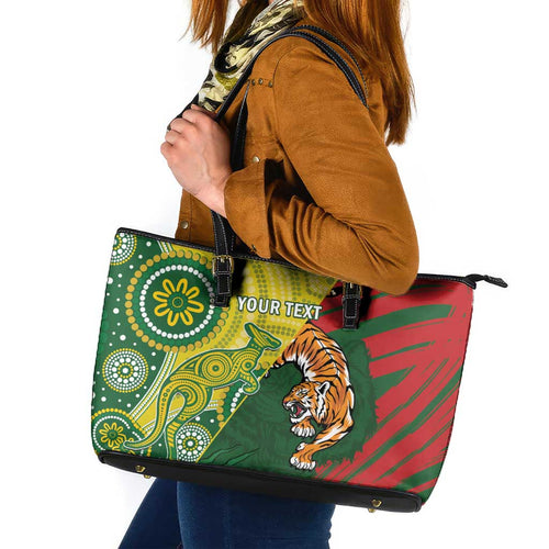 Custom Bangladesh And Australia Cricket Leather Tote Bag Kangaroo Tiger Together