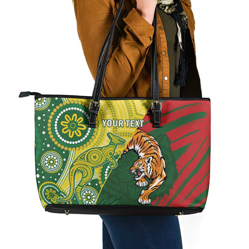 Custom Bangladesh And Australia Cricket Leather Tote Bag Kangaroo Tiger Together