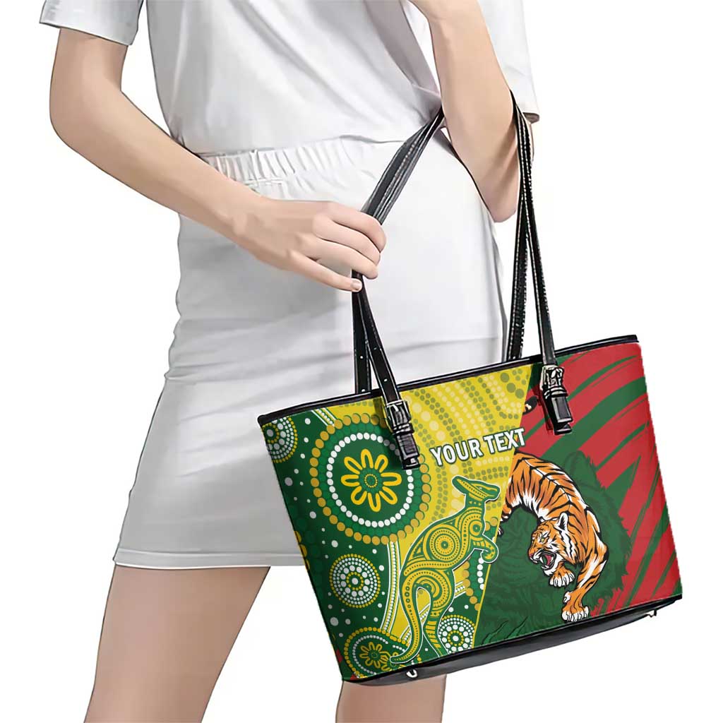 Custom Bangladesh And Australia Cricket Leather Tote Bag Kangaroo Tiger Together
