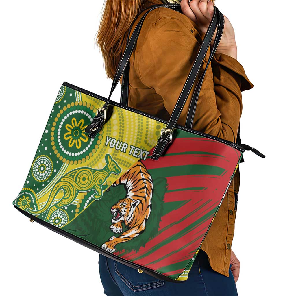 Custom Bangladesh And Australia Cricket Leather Tote Bag Kangaroo Tiger Together