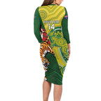 Custom Bangladesh And Australia Cricket Long Sleeve Bodycon Dress Kangaroo Tiger Together