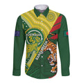 Custom Bangladesh And Australia Cricket Long Sleeve Button Shirt Kangaroo Tiger Together