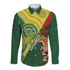 Custom Bangladesh And Australia Cricket Long Sleeve Button Shirt Kangaroo Tiger Together