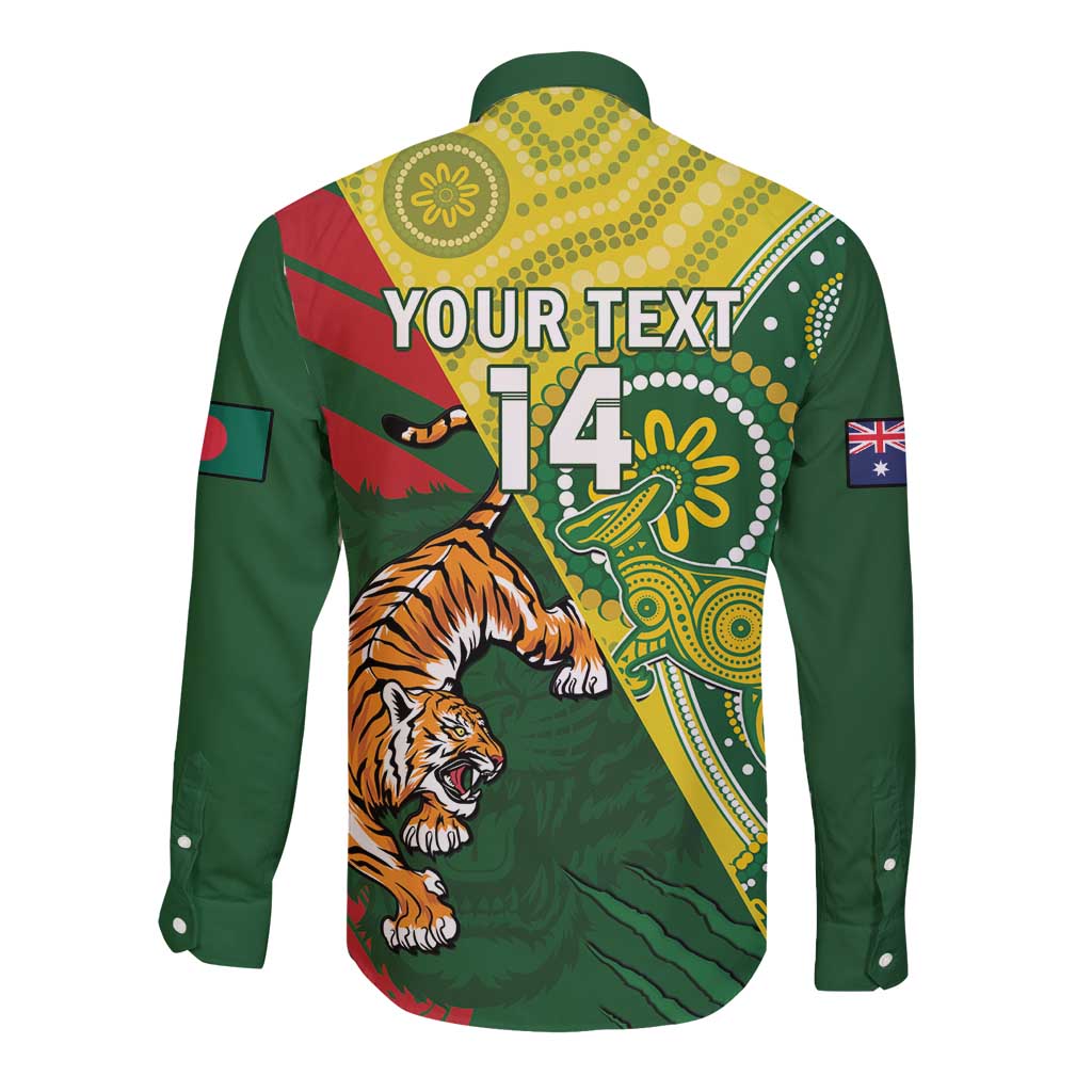Custom Bangladesh And Australia Cricket Long Sleeve Button Shirt Kangaroo Tiger Together