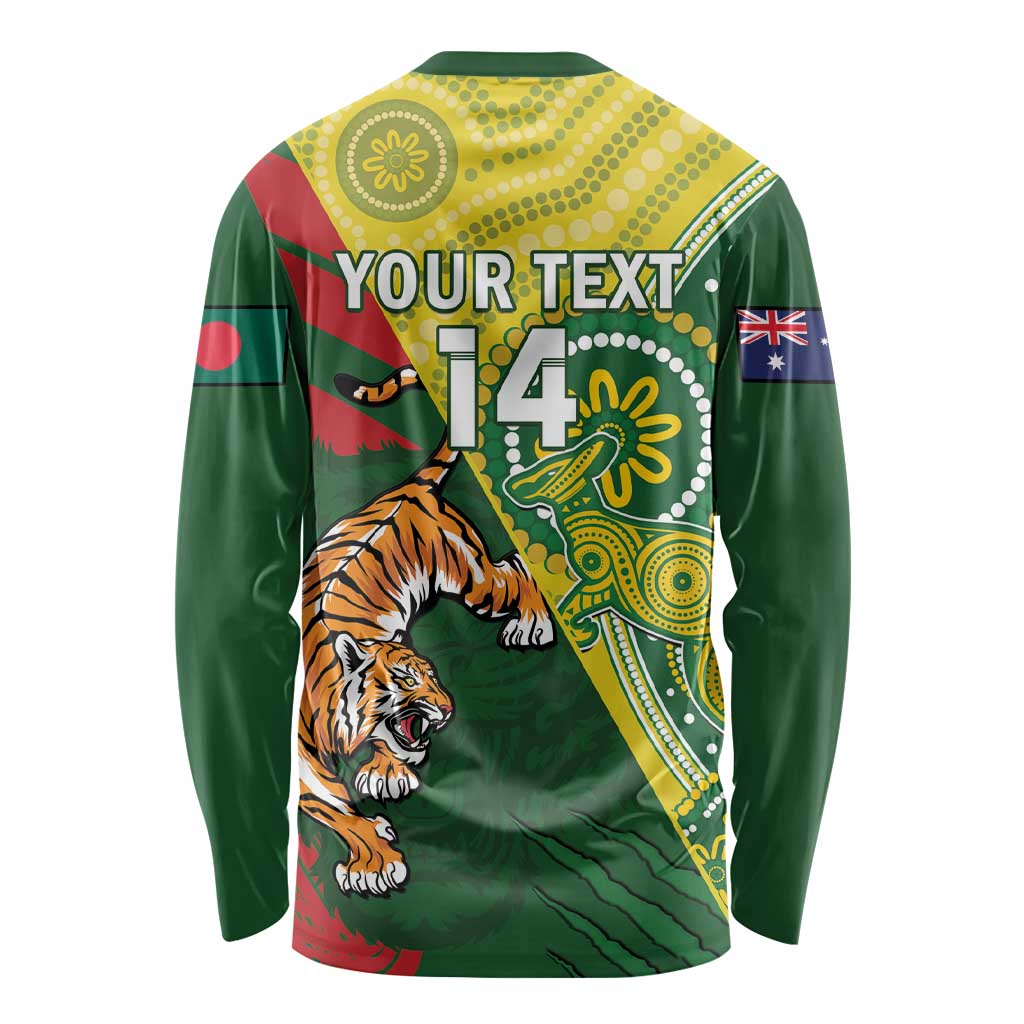 Custom Bangladesh And Australia Cricket Long Sleeve Shirt Kangaroo Tiger Together