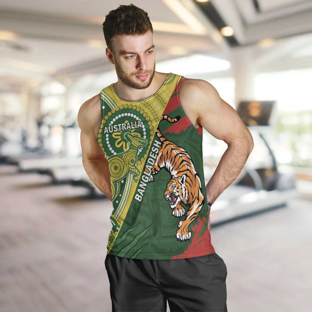 Custom Bangladesh And Australia Cricket Men Tank Top Kangaroo Tiger Together