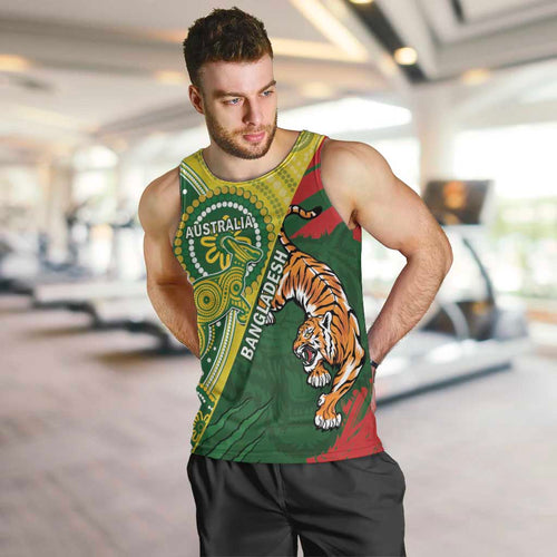 Custom Bangladesh And Australia Cricket Men Tank Top Kangaroo Tiger Together