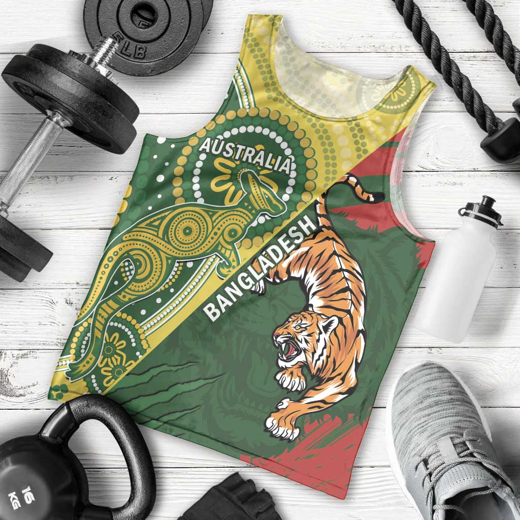 Custom Bangladesh And Australia Cricket Men Tank Top Kangaroo Tiger Together