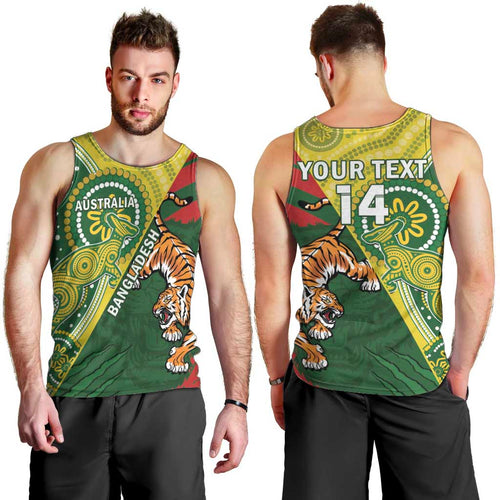 Custom Bangladesh And Australia Cricket Men Tank Top Kangaroo Tiger Together