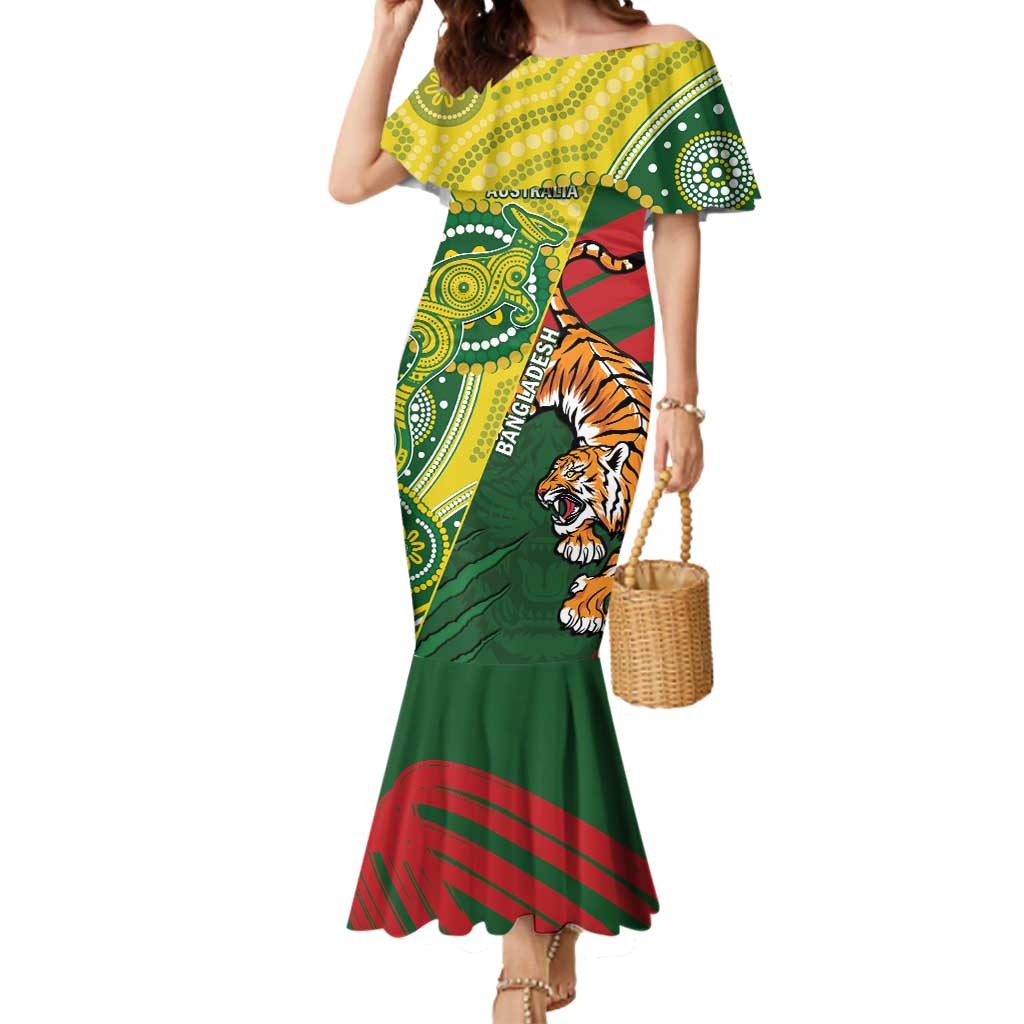 Custom Bangladesh And Australia Cricket Mermaid Dress Kangaroo Tiger Together
