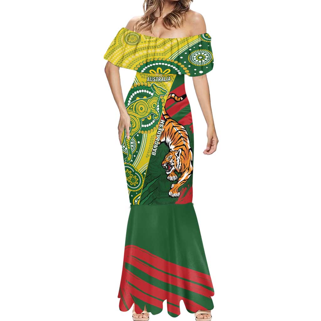Custom Bangladesh And Australia Cricket Mermaid Dress Kangaroo Tiger Together