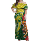 Custom Bangladesh And Australia Cricket Off Shoulder Maxi Dress Kangaroo Tiger Together
