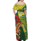Custom Bangladesh And Australia Cricket Off Shoulder Maxi Dress Kangaroo Tiger Together