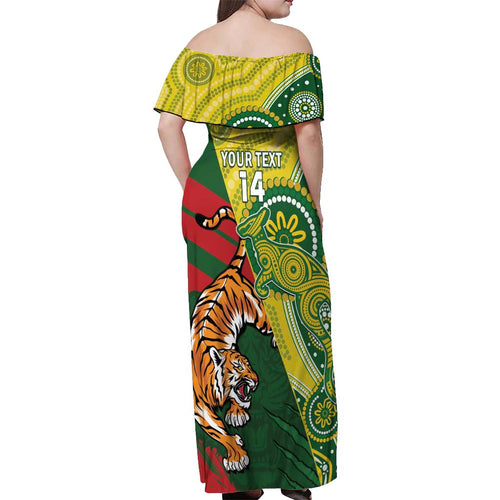 Custom Bangladesh And Australia Cricket Off Shoulder Maxi Dress Kangaroo Tiger Together
