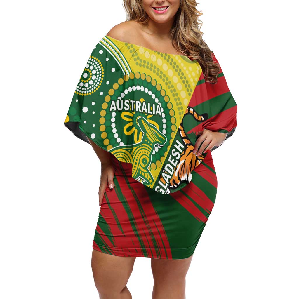 Custom Bangladesh And Australia Cricket Off Shoulder Short Dress Kangaroo Tiger Together