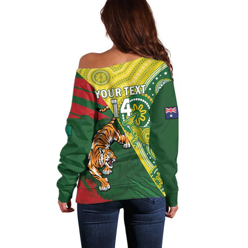 Custom Bangladesh And Australia Cricket Off Shoulder Sweater Kangaroo Tiger Together