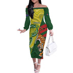 Custom Bangladesh And Australia Cricket Off The Shoulder Long Sleeve Dress Kangaroo Tiger Together