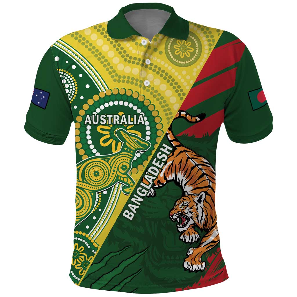Custom Bangladesh And Australia Cricket Polo Shirt Kangaroo Tiger Together