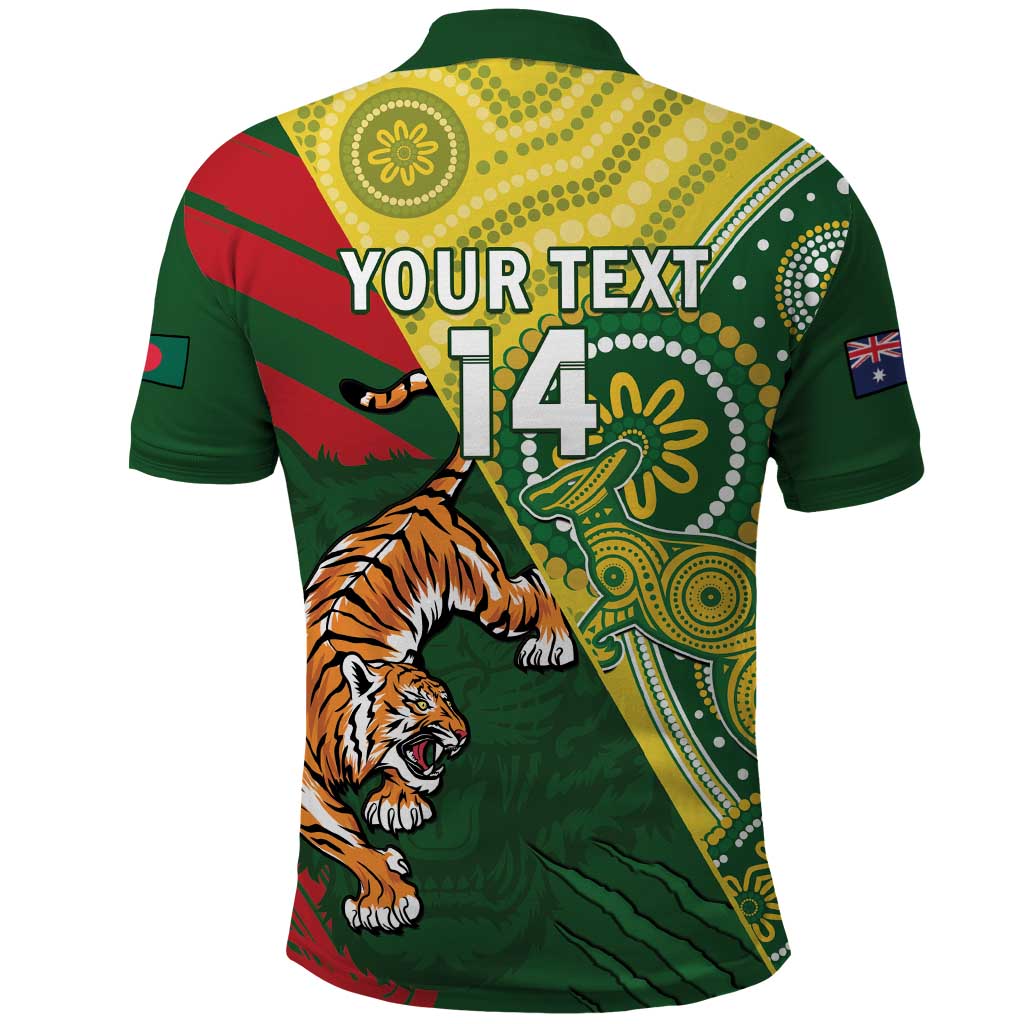 Custom Bangladesh And Australia Cricket Polo Shirt Kangaroo Tiger Together