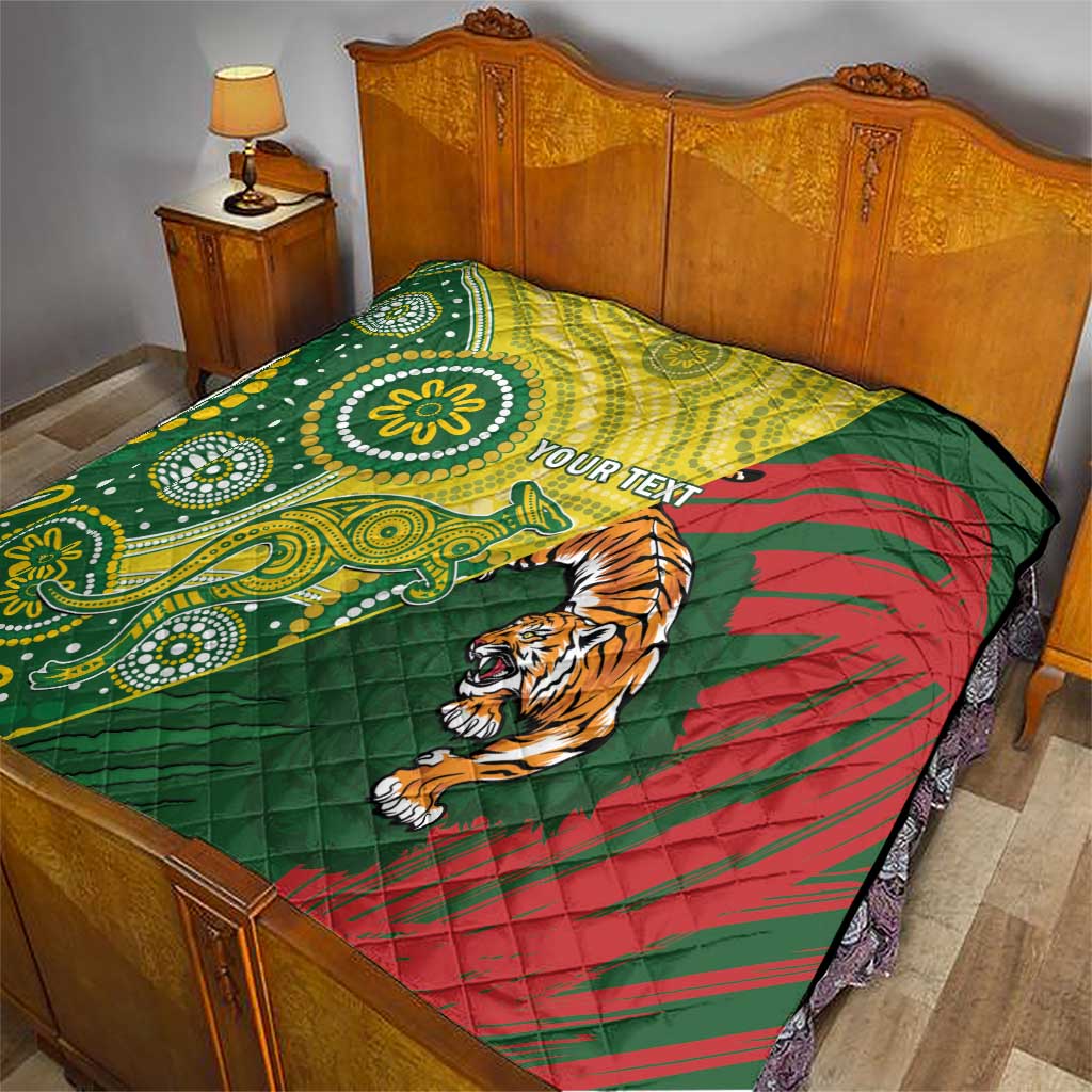 Custom Bangladesh And Australia Cricket Quilt Kangaroo Tiger Together