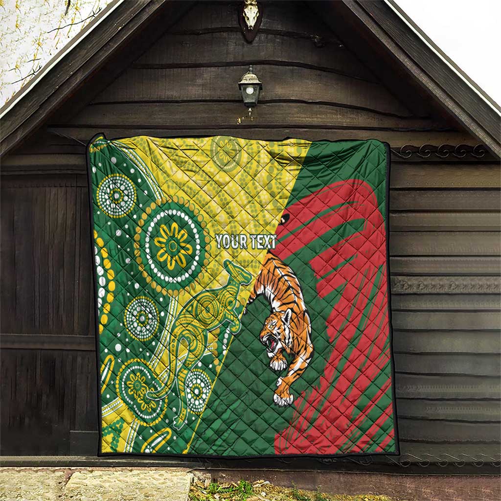 Custom Bangladesh And Australia Cricket Quilt Kangaroo Tiger Together
