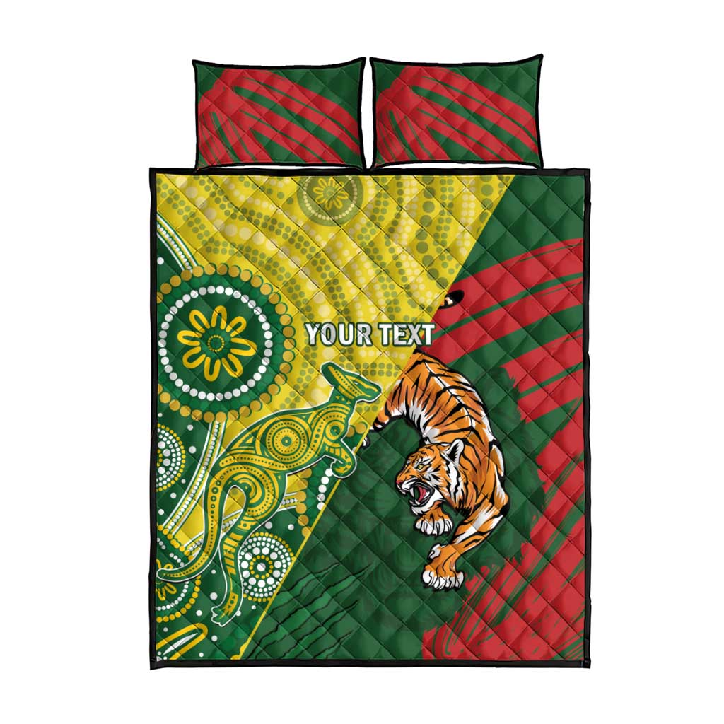 Custom Bangladesh And Australia Cricket Quilt Bed Set Kangaroo Tiger Together