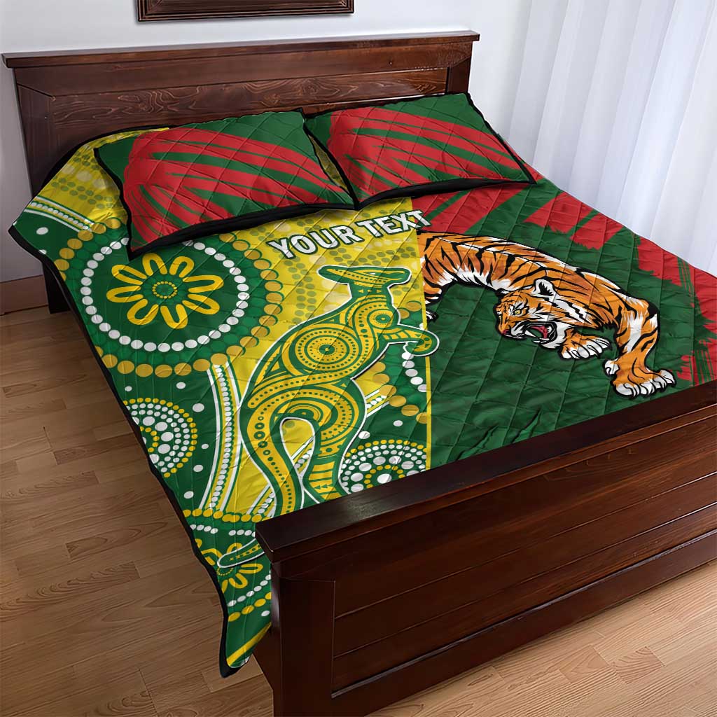 Custom Bangladesh And Australia Cricket Quilt Bed Set Kangaroo Tiger Together