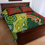 Custom Bangladesh And Australia Cricket Quilt Bed Set Kangaroo Tiger Together