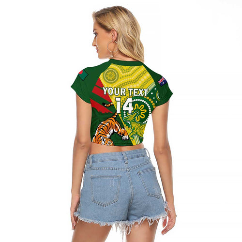 Custom Bangladesh And Australia Cricket Raglan Cropped T Shirt Kangaroo Tiger Together