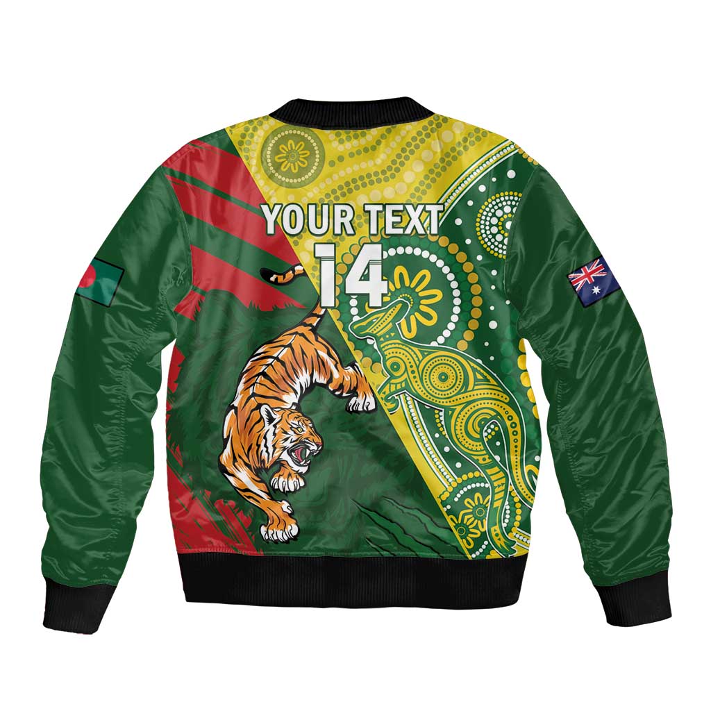 Custom Bangladesh And Australia Cricket Sleeve Zip Bomber Jacket Kangaroo Tiger Together