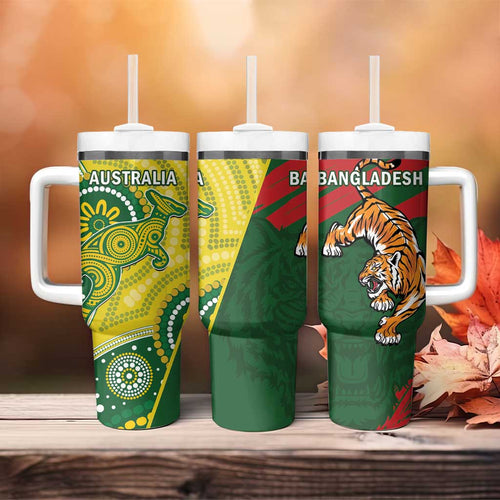 Bangladesh And Australia Cricket Tumbler With Handle Kangaroo Tiger Together