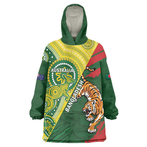 Custom Bangladesh And Australia Cricket Wearable Blanket Hoodie Kangaroo Tiger Together